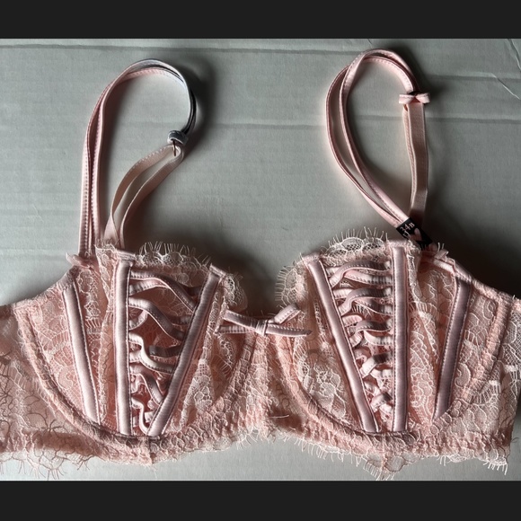 Victoria Secret Dream Angels Push Up Without Padding Lace Bra Pink 34B Set XS - Picture 5 of 11